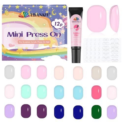 EBANKU 288 Stück Kid Fake-Nagel, 12 Pack Nägel aufdrücken Kurz Vollständige Abdeckung Falsche Nägel für Mädchen mit Nagelkleber und Nagelklebestreifen von EBANKU