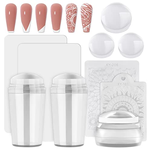 EBANKU 3 Stück Klar Nail Art Stamper Schaber Set Und Ersetzen Stempelkopf, Transparent Silikon Marshmallow Nagel Stempel für DIY Kreative Nagelkunstwerkzeuge Zubehör von EBANKU