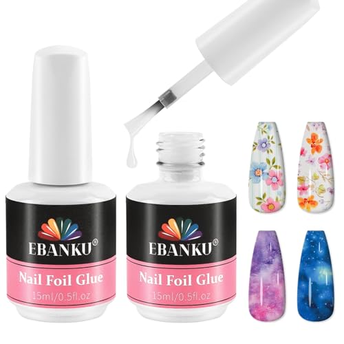 EBANKU 30ml Nagelfolienkleber, Nailart Transfergel zum Auftragen von Folien Soak Off LED/UV Lampe erforderlich, DIY Maniküre & Nailart Zubehör für Frauen von EBANKU