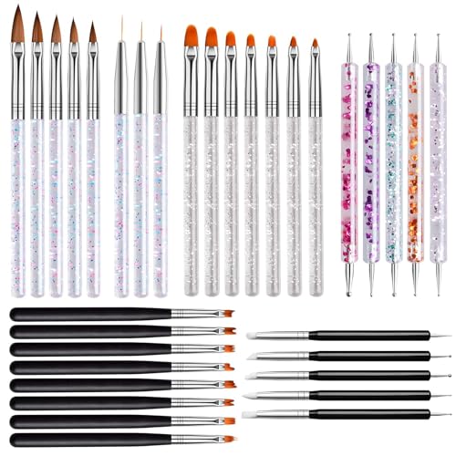 EBANKU 33pcs Acryl Nagel Pinsel Double Ended Nagel Punkt Stift UV Gel Nagel Lack Bürste Blumen Nagel Zeichnung Pinsel Nagelkunst Tipps Nail Art Pinsel Set Werkzeug für Frauen Mädchen von EBANKU