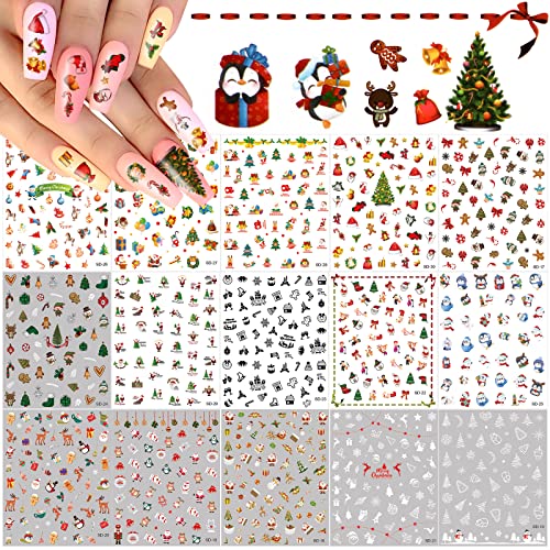 EBANKU 3D Nagelsticker Weihnachten - 15 Blätter Nagel Sticker Weihnachten Weihnachtsbaum Schneeflocken Schneemann Elch Nail Sticker Nagelsticker Selbstklebend Nail Art Dekoration (Weihnachten C) von EBANKU