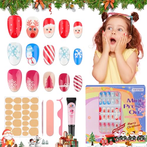 EBANKU 3 Pack Weihnachten Presse auf Nägel für Kind Falsche Nägel Kit Xmas Weihnachten Niedliche Falsche Nägel für Mädchen mit Nail Builder Kleber 10g von EBANKU