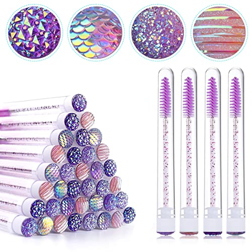 EBANKU 40 Stück Violett Diamant Leere Mascara Tube Set, Wimpernbürste Tubes Leere Mascara Wand Tube Make up Pinsel Mascara Pinsel für Wimpernverlängerung von EBANKU