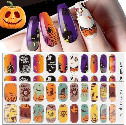 EBANKU 40PCS HalloweenUV Gel Nagelfolie, Nagelfolie UV Härtend | Nagelfolie Selbstklebend | Gel UV Stickers Nagelaufkleber fur Frauen Mädchen Halloween Nageldekoration(Kürbis Hexe) von EBANKU