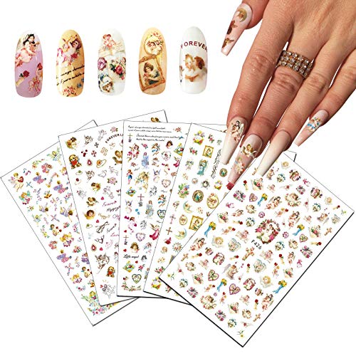 EBANKU 5 Blatt Nagel Aufkleber Engel Muster Aufkleber Nagel Abziehbilder Nagelsticker Baby Barock Engel Selbstklebende Nail Art Aufkleber Nagelkunst Maniküre Dekoration von EBANKU