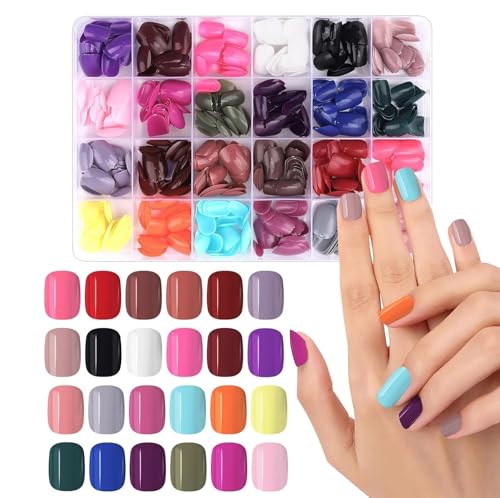 EBANKU 576 Stück Künstliche Nägel Glossy Falsche Nagel Reine Farbe Runde Farbe Kurz Fake Nails für Damen Set DIY Press on Nails Art Designs (24 Farben) von EBANKU