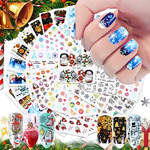 EBANKU 58 Blätter Wassertransfer Nagel Aufkleber, Weihnachten 3D Nagelaufkleber Nail Art Decals Winter Schneemann Schneeflocke Nagel Abziehbilder Sticker für DIY Dekoration von EBANKU