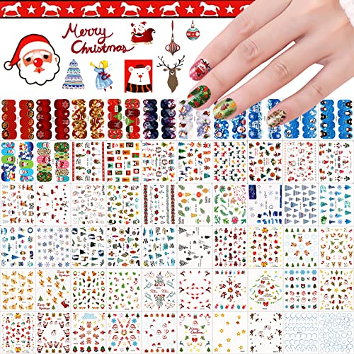 EBANKU 60 Blatt Nagel Sticker Abziehbilder, Christmas Nagelaufkleber Nail Art Sticker Nagel Wassertransfer Abziehbilder für DIY Nagel Kunst Dekoration von EBANKU