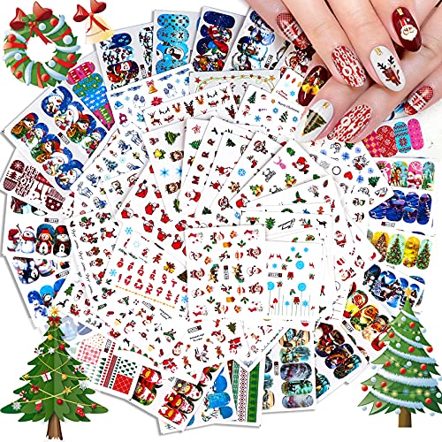 EBANKU 72 Blätter 3D Wassertransfer Nagel Aufkleber, Weihnachte Nagelaufkleber Nail Art Decals Winter Schneemann Schneeflocke Nagel Abziehbilder Sticker für DIY Dekoration von EBANKU