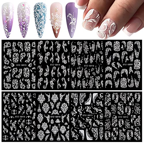 EBANKU 8 Blatt Nail Art Nagelaufkleber in Geprägtem 5D Dreidimensional Europäisches Muster Rose Nagelfolie Transfer Aufkleber Klebstoff Nagelaufkleber Zubehör DIY Nageldesign von EBANKU