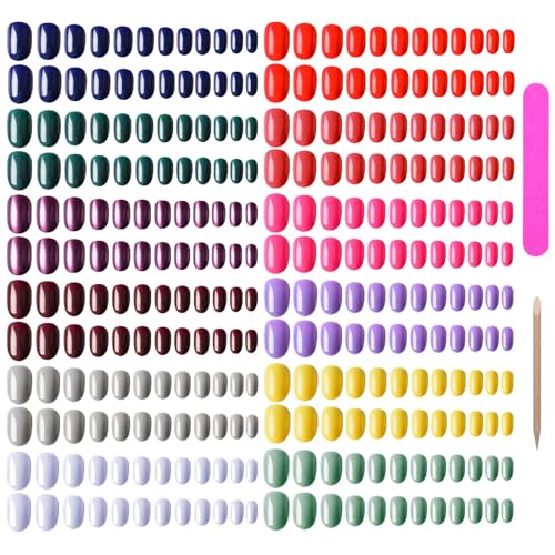 EBANKU 960 Stück Künstliche Nägel Sarg Falsche Nägel Gefälschte Fingernägel Runde Ballerina Reine Farbe Kurz Fake Nails für Damen Frauen mit 1pcs Nagelfeile 1pcs Nail Stick von EBANKU