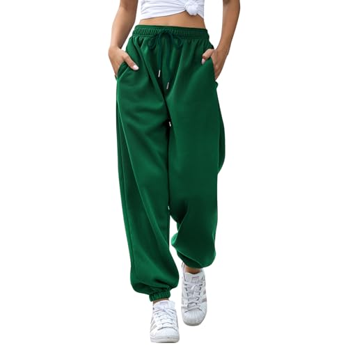 EBANKU Damen Jogginghose mit Cinch-Bottom und Taschen, einfarbiger Trainingsanzug, Baggy Hose mit elastischer Taille für lässiges Hip-Hop, Fitnessstudio und Joggen von EBANKU