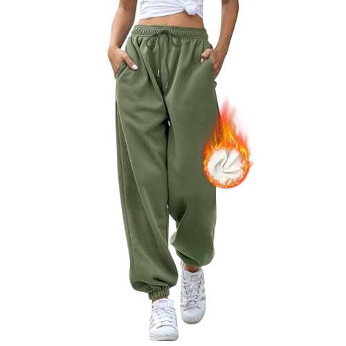 EBANKU Damen Jogginghose mit Sherpa Futter Thermo Fleece Futter Jogginghose mit Taschen, Warmer Dicker Trainingsanzug für Freizeit Fitnessstudio und Joggen von EBANKU