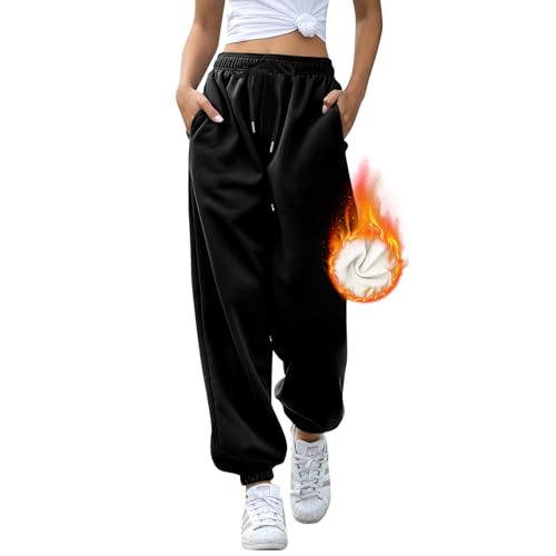 EBANKU Damen Jogginghose mit Sherpa Futter Thermo Fleece Futter Jogginghose mit Taschen, Warmer Dicker Trainingsanzug für Freizeit Fitnessstudio und Joggen von EBANKU