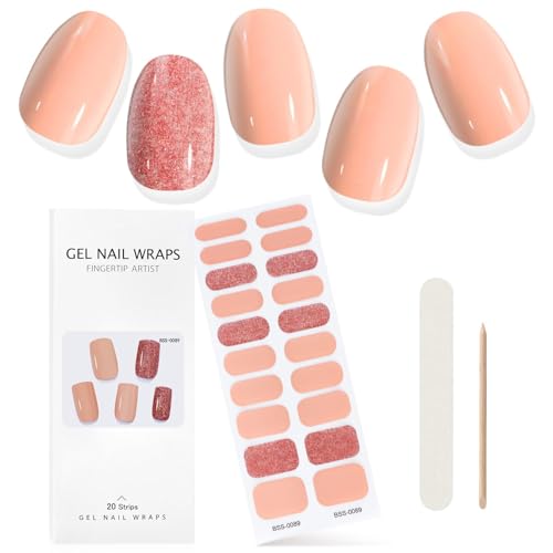 EBANKU Halbgehärtete Gel Nagelstreifen, lila weiße Gel Nagelstreifen, langlebig, wasserfest, echte Nagellackstreifen, Wraps, Aufkleber mit Nagelhautstift, Nagelfeile (Flash Light Orange) von EBANKU