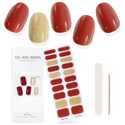 EBANKU Halbgehärtete Gel Nagelstreifen, lila weiße Gel Nagelstreifen, langlebig, wasserfest, echte Nagellackstreifen, Wraps, Aufkleber mit Nagelhautstift, Nagelfeile (Red and Glod) EBANKU Halbgehärtete Gel Nagelstreifen, lila weiße Gel Nagelstreifen, langlebig, wasserfest, echte Nagellackstreifen, Wraps, Aufkleber mit Nagelhautstift, Nagelfeile (Red and Glod) von EBANKU