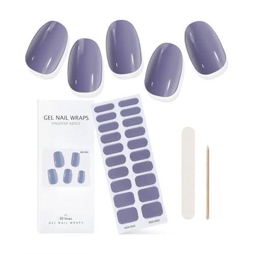 EBANKU Halbgehärtete Gel Nagelstreifen, lila weiße Gel Nagelstreifen, langlebig, wasserfest, echte Nagellackstreifen, Wraps, Aufkleber mit Nagelhautstift, Nagelfeile (Taro Lila) von EBANKU