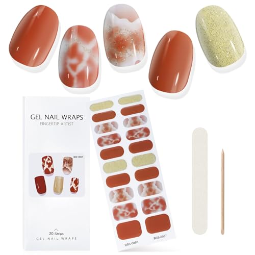 EBANKU Halbgehärtete Gel Nagelstreifen,Gel Nagelstreifen, langlebig, wasserfest, echte Nagellackstreifen, Wraps, Aufkleber mit Nagelhautstift, Nagelfeile, Nageltüchern und Versiegelung (NJTZ-BSS-0057) von EBANKU