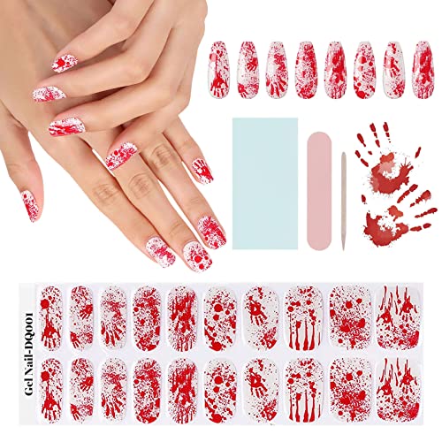 EBANKU Halloween Nagelsticker, Halloween Gel Blood Handprint Full Wraps Nail Art Stickers Gel Nagellack Aufkleber with Nail File and Stick(UV/LED-Lampe Erforderlich) von EBANKU