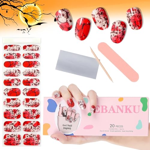 EBANKU Halloween Nagelsticker, Halloween Gel Skull Blood Full Wraps Nail Art Stickers Gel Nagellack Aufkleber with Nail File and Stick(UV/LED-Lampe Erforderlich) von EBANKU