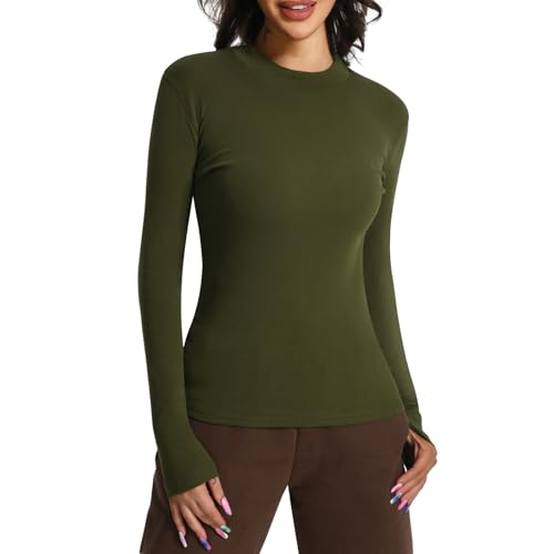 EBANKU Langarm Oberteile für Damen Rollkragen Unterzieher eng anliegend schmal geschnitten einfarbig Dehnbare T-Shirt Oberteile von EBANKU
