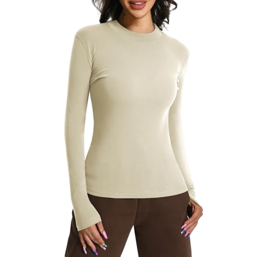 EBANKU Langarm Oberteile für Damen Rollkragen Unterzieher eng anliegend schmal geschnitten einfarbig Dehnbare T-Shirt Oberteile von EBANKU