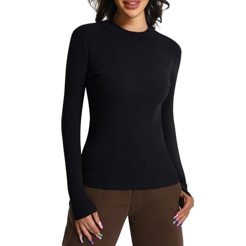 EBANKU Langarm Oberteile für Damen Rollkragen Unterzieher eng anliegend schmal geschnitten einfarbig Dehnbare T-Shirt Oberteile von EBANKU