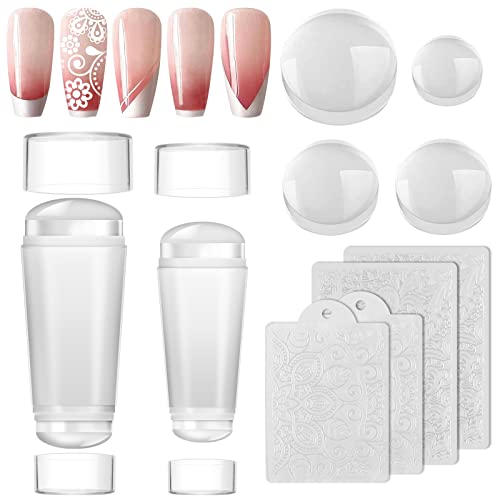 EBANKU Nail Art Stamper, 2 Stück Doppelend Nagel Stempel Silikon mit 4 klar Schaber und 4 klar Silikon Ersetzen Nail Art Stamper Heads für DIY Kreative Nagelkunstwerkzeuge Zubehör von EBANKU