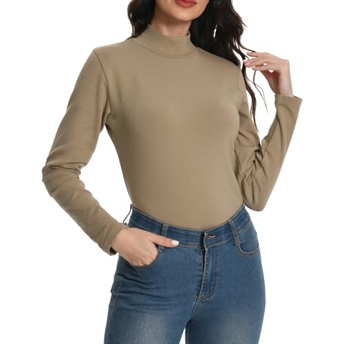 EBANKU Thermo Oberteile für Damen mit Langen Ärmeln, Rollkragen Unterzieher eng anliegend schlicht Stretch T-Shirt Oberteile von EBANKU