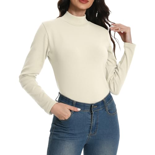 EBANKU Thermo Oberteile für Damen mit Langen Ärmeln, Rollkragen Unterzieher eng anliegend schlicht Stretch T-Shirt Oberteile von EBANKU