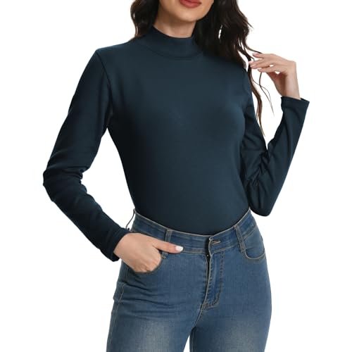 EBANKU Thermo Oberteile für Damen mit Langen Ärmeln, Rollkragen Unterzieher eng anliegend schlicht Stretch T-Shirt Oberteile von EBANKU