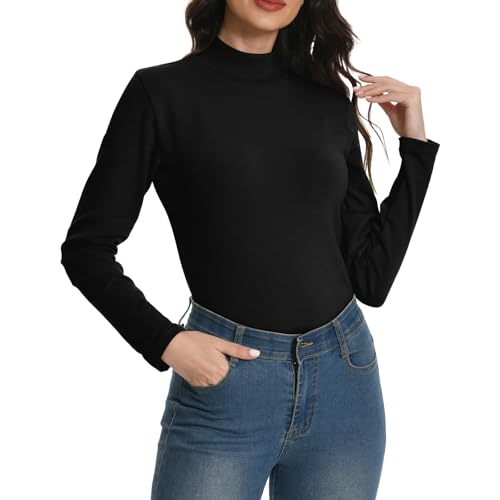 EBANKU Thermo Oberteile für Damen mit Langen Ärmeln, Rollkragen Unterzieher eng anliegend schlicht Stretch T-Shirt Oberteile von EBANKU
