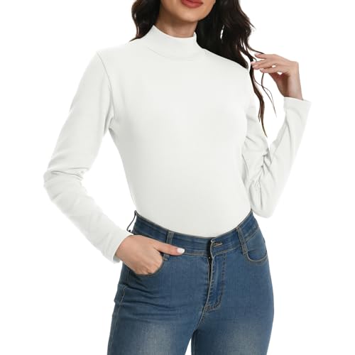 EBANKU Thermo Oberteile für Damen mit Langen Ärmeln, Rollkragen Unterzieher eng anliegend schlicht Stretch T-Shirt Oberteile von EBANKU