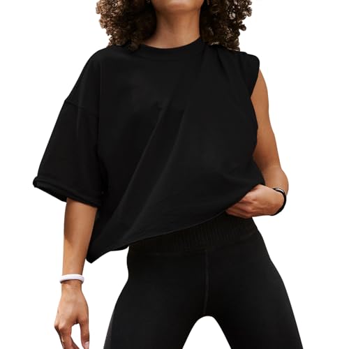 EBANKU Übergroße Workout-Shirts für Damen, kurzärmelige Crop-Tops, lässige Basic-Baumwolle, athletisches Yoga, Laufen, Kurze T-Shirts EBANKU Übergroße Workout-Shirts für Damen, kurzärmelige Crop-Tops, lässige Basic-Baumwolle, athletisches Yoga, Laufen, Kurze T-Shirts von EBANKU