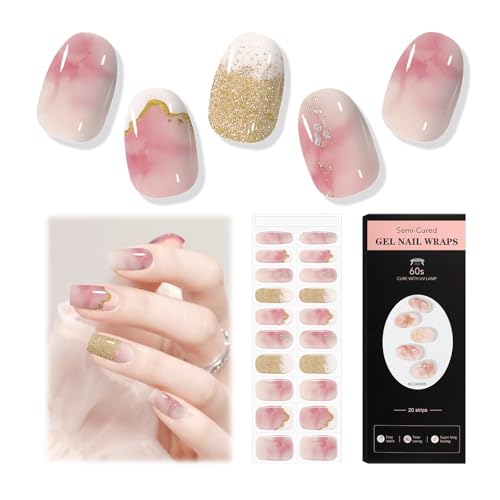 EBANKU UV Gel Nagelfolie, 20 PCS Marmor Rosa Glitzer | Gel UV Sticker | Nagelaufkleber Härtend mit Nagelfeile und Stick für Frauen & Mädchen von EBANKU