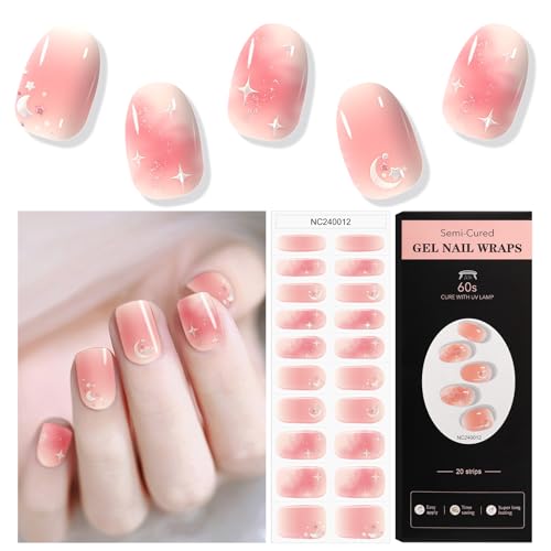EBANKU Rosa Mond Stern Nagelfolie, 20 PCS Selbstklebend | Gel UV Sticker | Nagelaufkleber Härtend mit Nagelfeile und Stick für Frauen Mädchen Nageldekoration von EBANKU