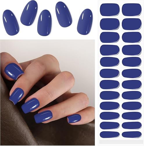 EBANKU UV Gel Nagelfolie, 24 PCS Dunkel Blau Nagelfolie Selbstklebend | Gel UV Stickers | UV Gel Strips Nagelaufkleber Härtend mit Nagelfeile und Stick fur Frauen Mädchen Nageldekoration von EBANKU