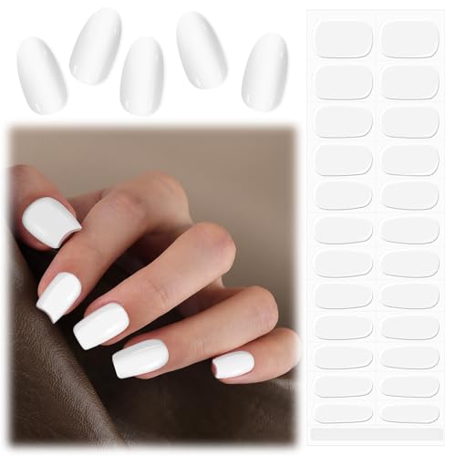 EBANKU UV Gel Nagelfolie, 24 PCS Weiß Nagelfolie Selbstklebend | Gel UV Stickers | UV Gel Strips Nagelaufkleber Nagelfolie Härtend mit Nagelfeile und Stick fur Frauen Mädchen Nageldekoration von EBANKU