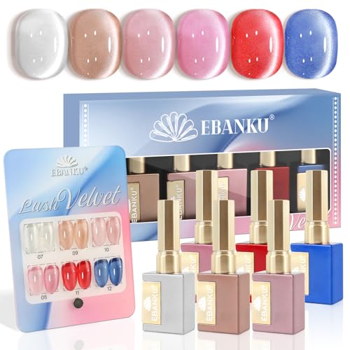 EBANKU UV Nagellack Set Magnetisch, 6 Farben Holographic Cat Eye Gel Nagellack Katzenauge, Schimmernder Glitzer Durchscheinend Jelly Gel Nail Polish Cateye für Nail Art Maniküre(Pink Rot Nude Blau) von EBANKU