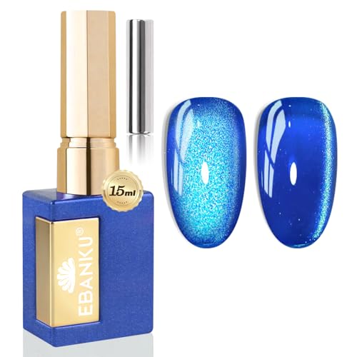 EBANKU UV Nagellack Set Magnetisch, Holographic Cat Eye Gel Nagellack Katzenauge mit Magnet, Schimmer Glitzer Durchscheinend Jelly Gel Nail Polish Cateye für Nail Art Maniküre(Blau) von EBANKU