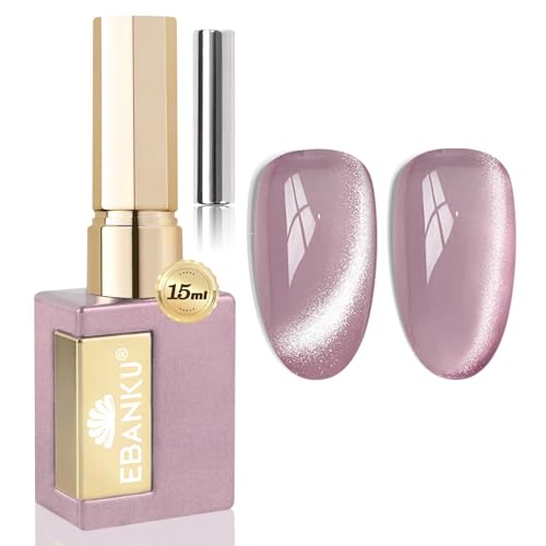 EBANKU UV Nagellack Set Magnetisch, Holographic Cat Eye Gel Nagellack Katzenauge mit Magnet, Schimmer Glitzer Durchscheinend Jelly Gel Nail Polish Cateye für Nail Art Maniküre(Dusty Rose) von EBANKU