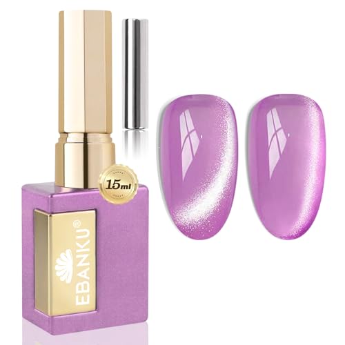 EBANKU UV Nagellack Set Magnetisch, Holographic Cat Eye Gel Nagellack Katzenauge mit Magnet, Schimmer Glitzer Durchscheinend Jelly Gel Nail Polish Cateye für Nail Art Maniküre(Lila) von EBANKU