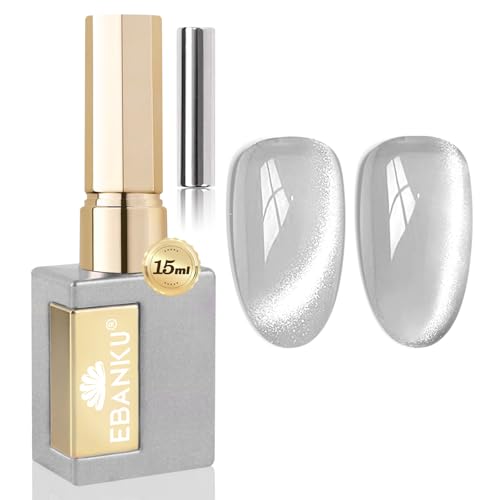 EBANKU UV Nagellack Set Magnetisch, Holographic Cat Eye Gel Nagellack Katzenauge mit Magnet, Schimmer Glitzer Durchscheinend Jelly Gel Nail Polish Cateye für Nail Art Maniküre(Silber) von EBANKU