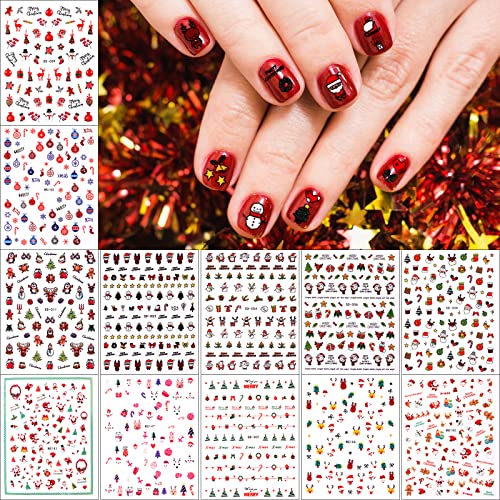 EBANKU Weihnachten Nagelsticker, 12 Blatt Nagel Sticker Nail Art Sticker Schneeflocken Schneemann Elch Nagelsticker Selbstklebend Kunst Aufkleber Maniküre Weihnachten Deko (Multicolored) von EBANKU