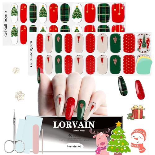 EBANKU Weihnachten Gel Nail Wraps Nagelsticker, Schneeflocke Nagelfolien Streifen, Halbgehärtete Nagellack Aufkleber Mit Nagelfeile, Schere und Stick (A) von EBANKU
