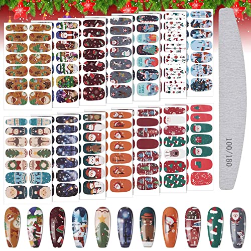 EBANKU Weihnachten Nagel Aufkleber, 14 Blätter Weihnachten Nagelfolie Selbstklebend Nagelsticker mit Nagelfeile für DIY Nageldekoration (B) von EBANKU