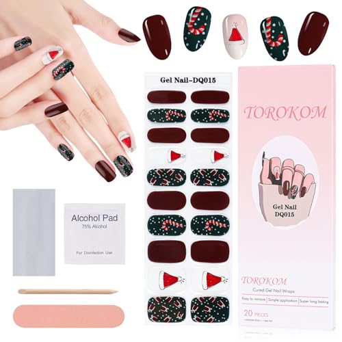 EBANKU Weihnachten halbgehärtete Gel Nagelstreifen, Glitzer Gel Nagellackstreifen, langlebig, wasserfest, vollständige Nagelfolien, Aufkleber, Nagelfeile (SD15) von EBANKU