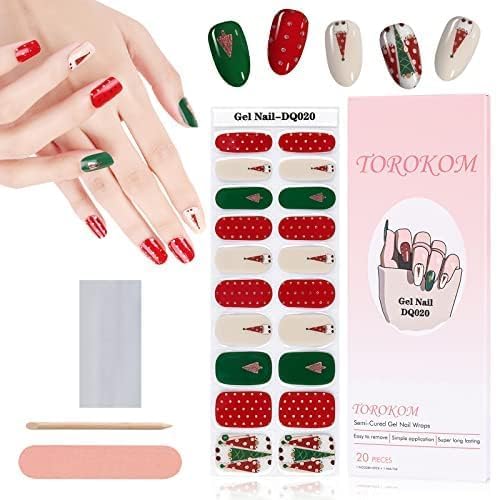 EBANKU Weihnachten halbgehärtete Gel Nagelstreifen, Glitzer Gel Nagellackstreifen, langlebig, wasserfest, vollständige Nagelfolien, Aufkleber, Nagelfeile (SD20) von EBANKU