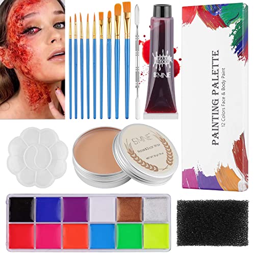 Halloween Makeup Spezialeffekt SFX Make up Kit, EBANKU Wundmodellierung Narbenwachs+Gesichtsfarbe Leuchten Im Dunkeln+Blut+Hautwachs Spachtel für Festival Theater Karneval Bühne von EBANKU