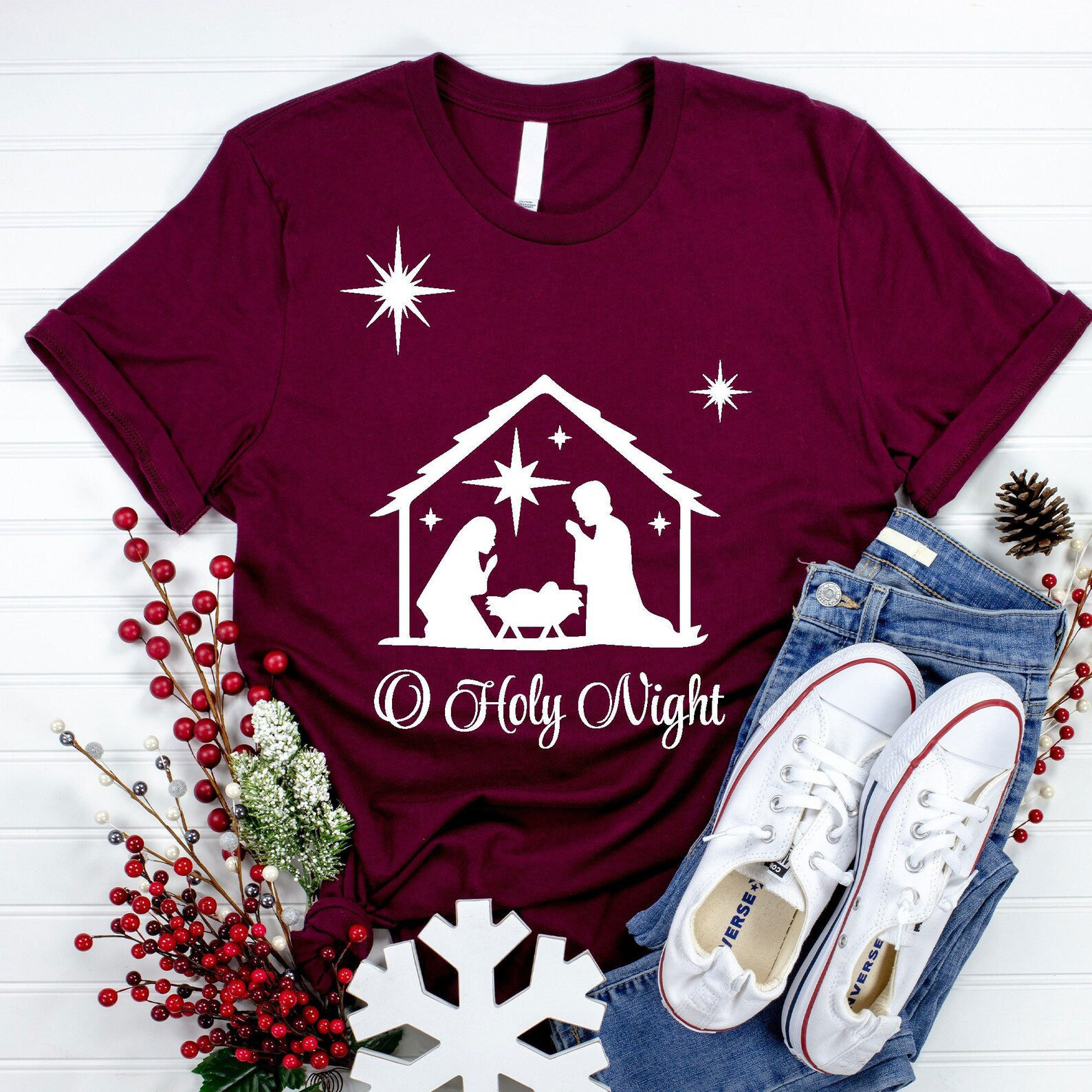 Weihnachts-Shirt, Oh Heilige Nacht Shirt, Echte Frauen Weihnachten, Christliche Weihnachtsgeschenk, Weihnachtslied-Shirt von EBBADesignUS